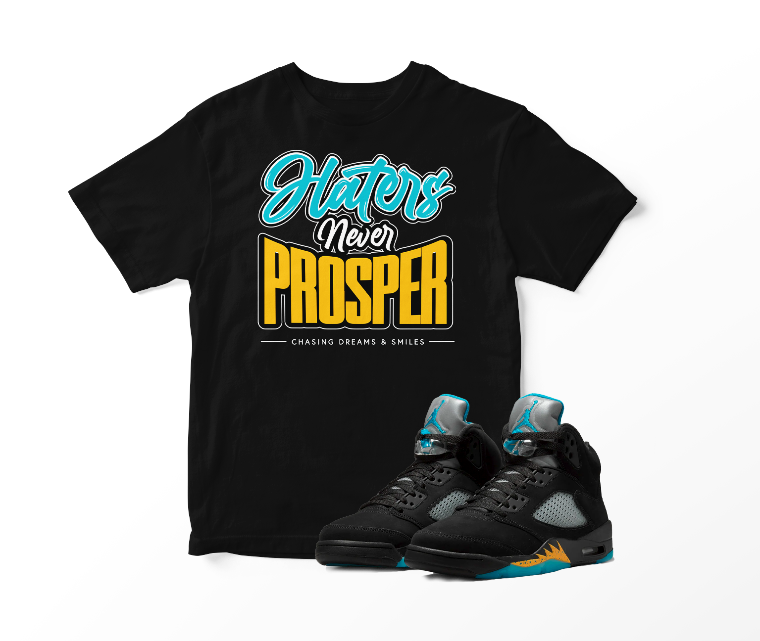 'Haters Never Prosper' Custom Graphic Short Sleeve T-Shirt To Match Air Jordan 5 Aqua