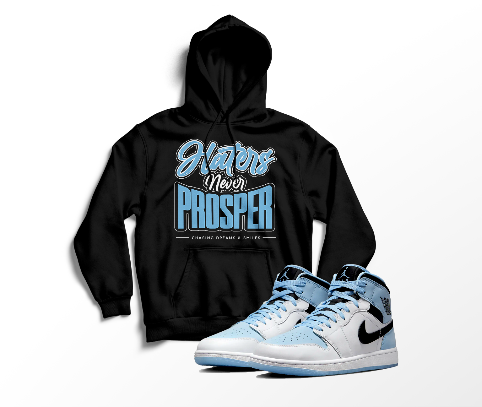 'Haters Never Prosper' Custom Graphic Hoodie To Match Air Jordan 1 White Ice
