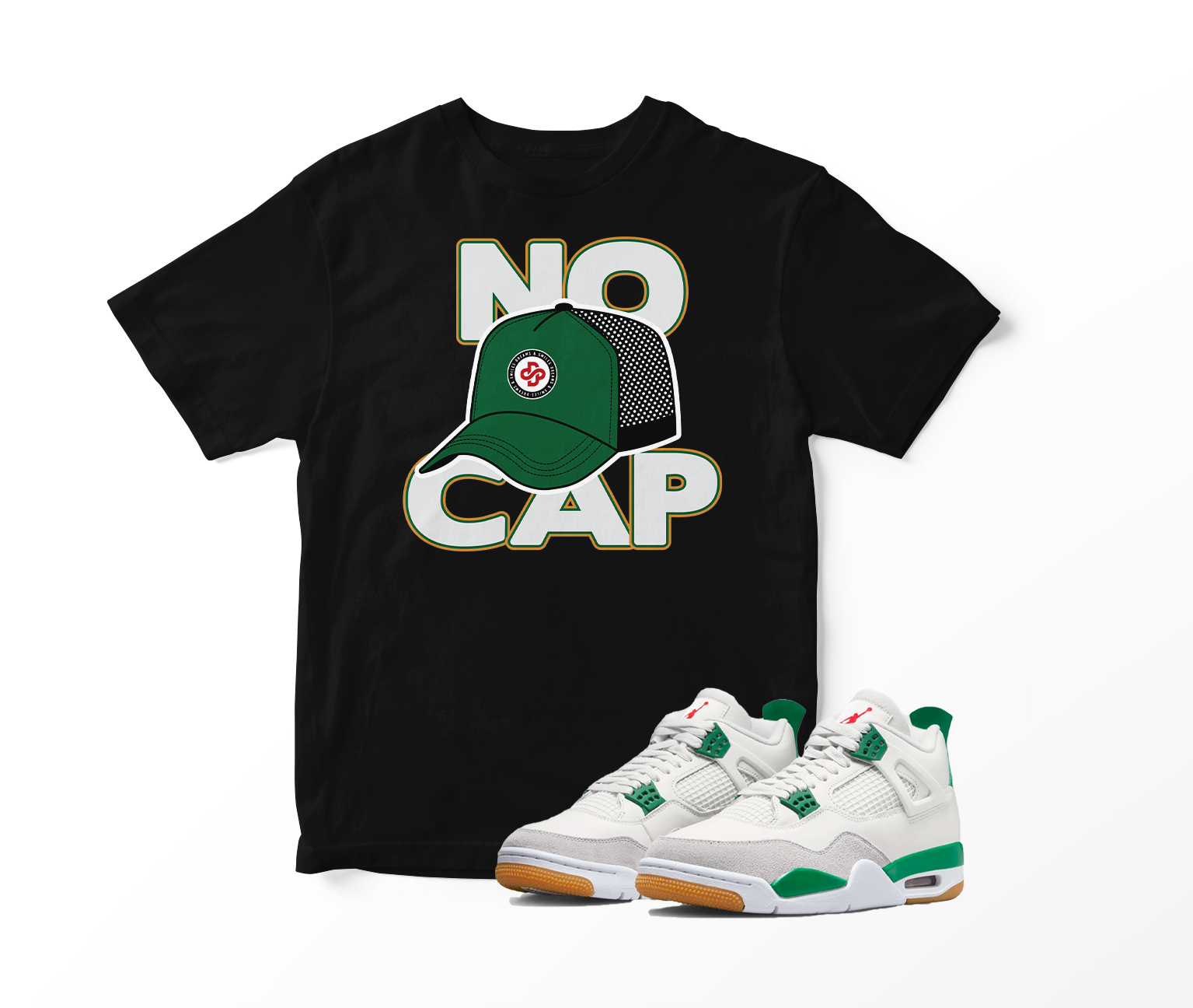 'No Cap' Custom Graphic Short Sleeve T-Shirt To Match Air Jordan 4 Pine Green