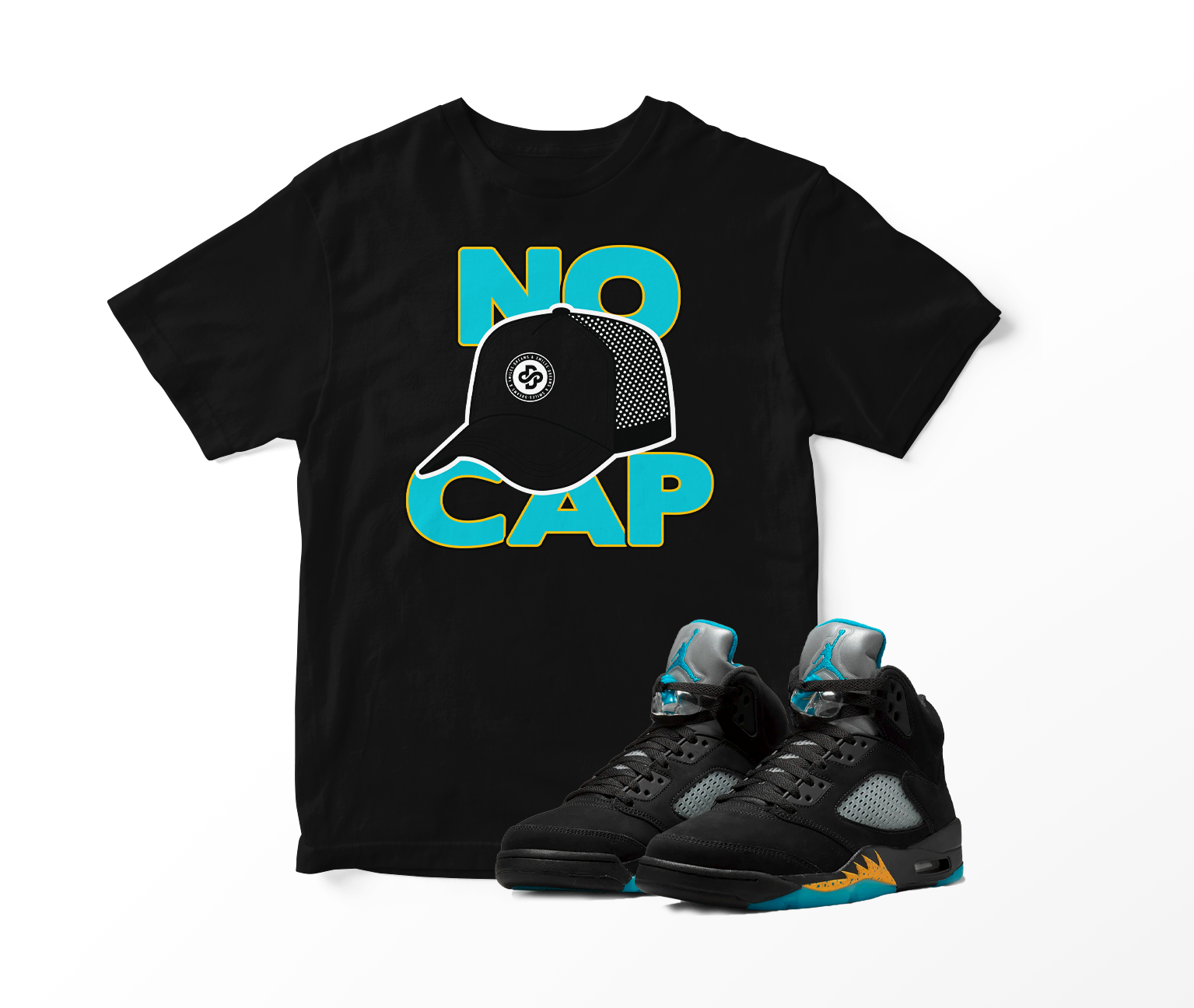 'No Cap' Custom Graphic Short Sleeve T-Shirt To Match Air Jordan 5 Aqua