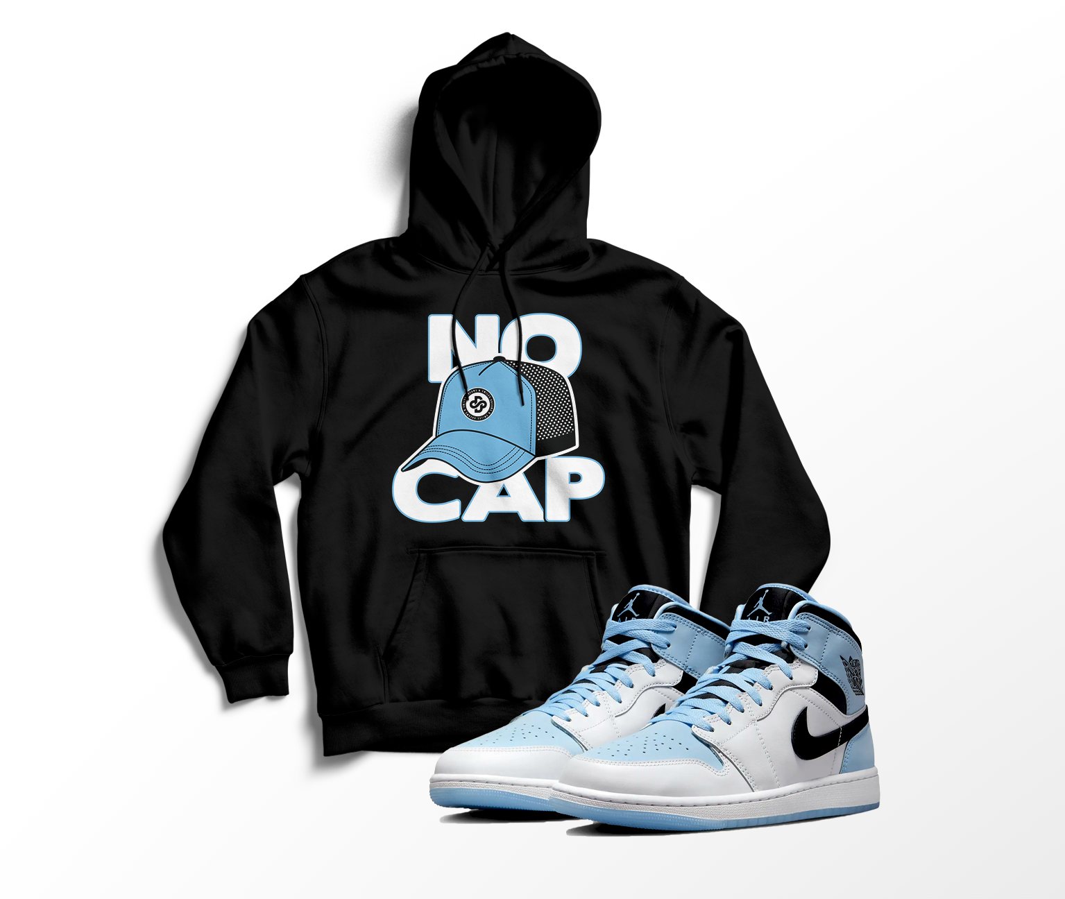 'No Cap' Custom Graphic Hoodie To Match Air Jordan 1 White Ice