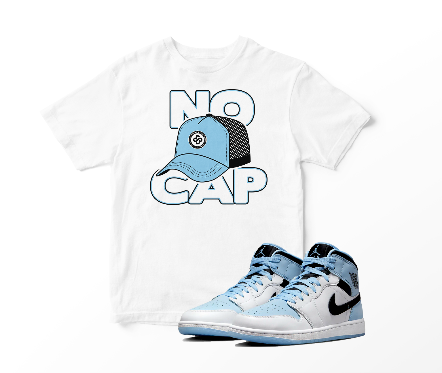 'No Cap' Custom Graphic Short Sleeve T-Shirt To Match Air Jordan 1 White Ice