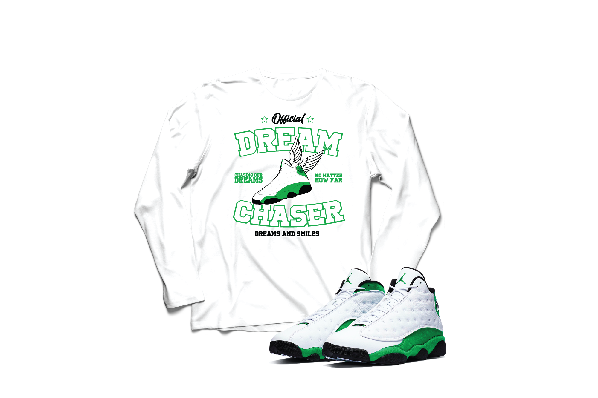 'Official Dream Chaser' Custom Graphic Long Sleeve Tee To Match  Air Jordan 13 Lucky Green