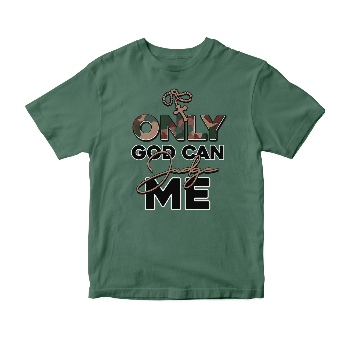 'Only God Can Judge Me' in Woodland CW Short Sleeve Tee