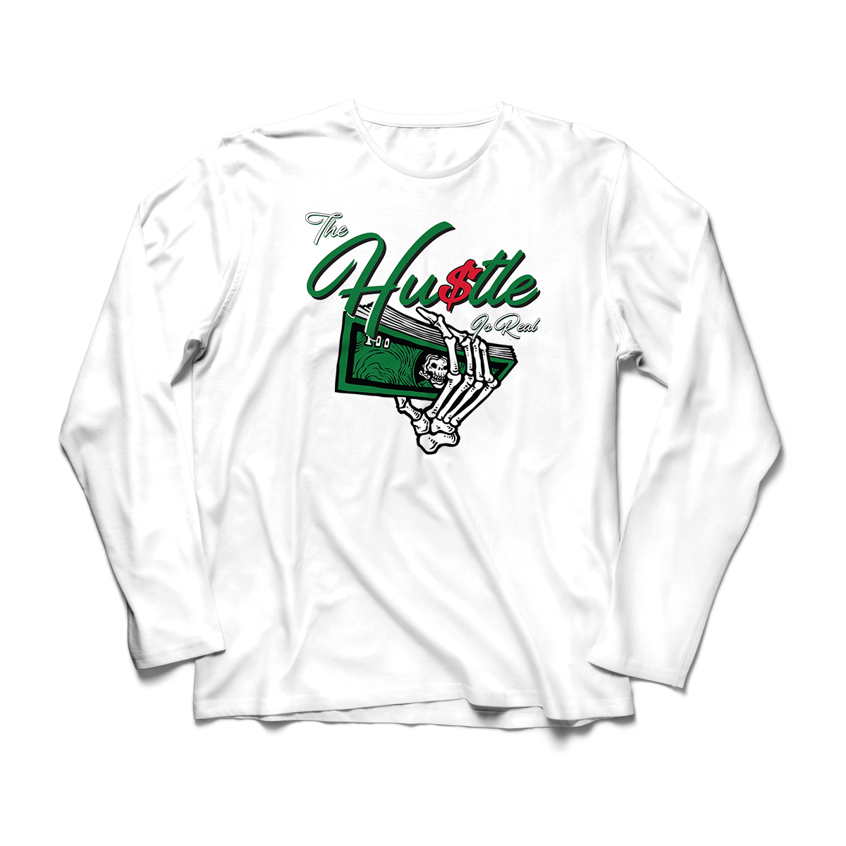 'The Hustle Is Real' in Pine Green CW Men's Comfort Long Sleeve
