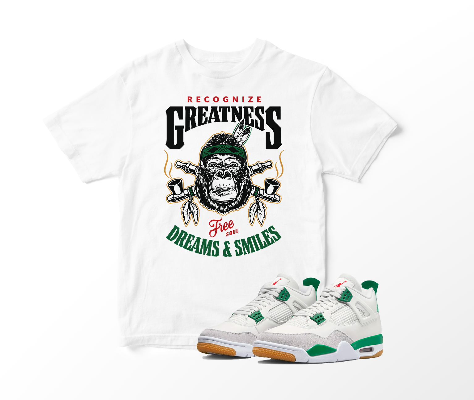 'Recognize Greatness' Custom Graphic Short Sleeve T-Shirt To Match Air Jordan 4 Pine Green