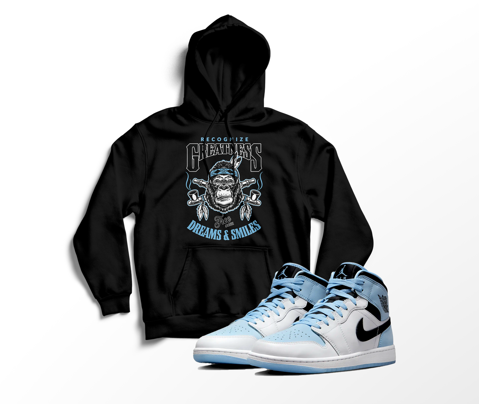'Recognize Greatness' Custom Graphic Hoodie To Match Air Jordan 1 White Ice