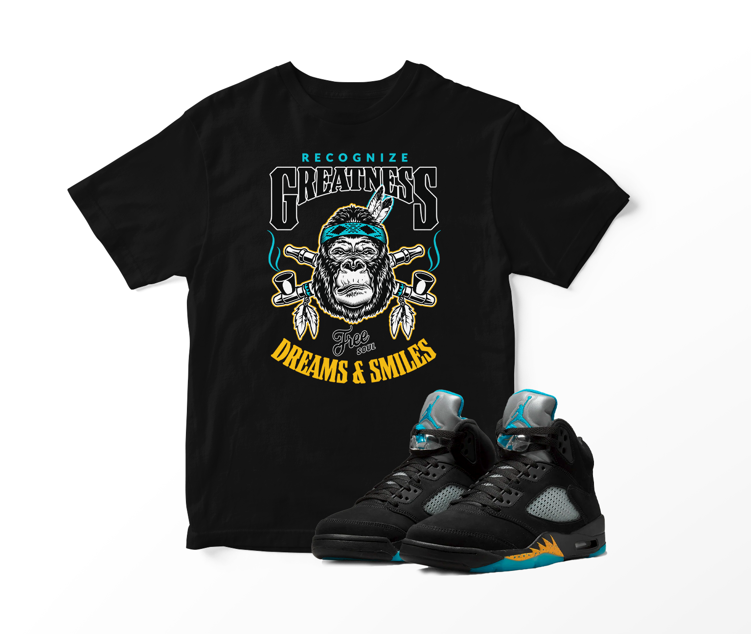 'Recognize Greatness' Custom Graphic Short Sleeve T-Shirt To Match Air Jordan 5 Aqua