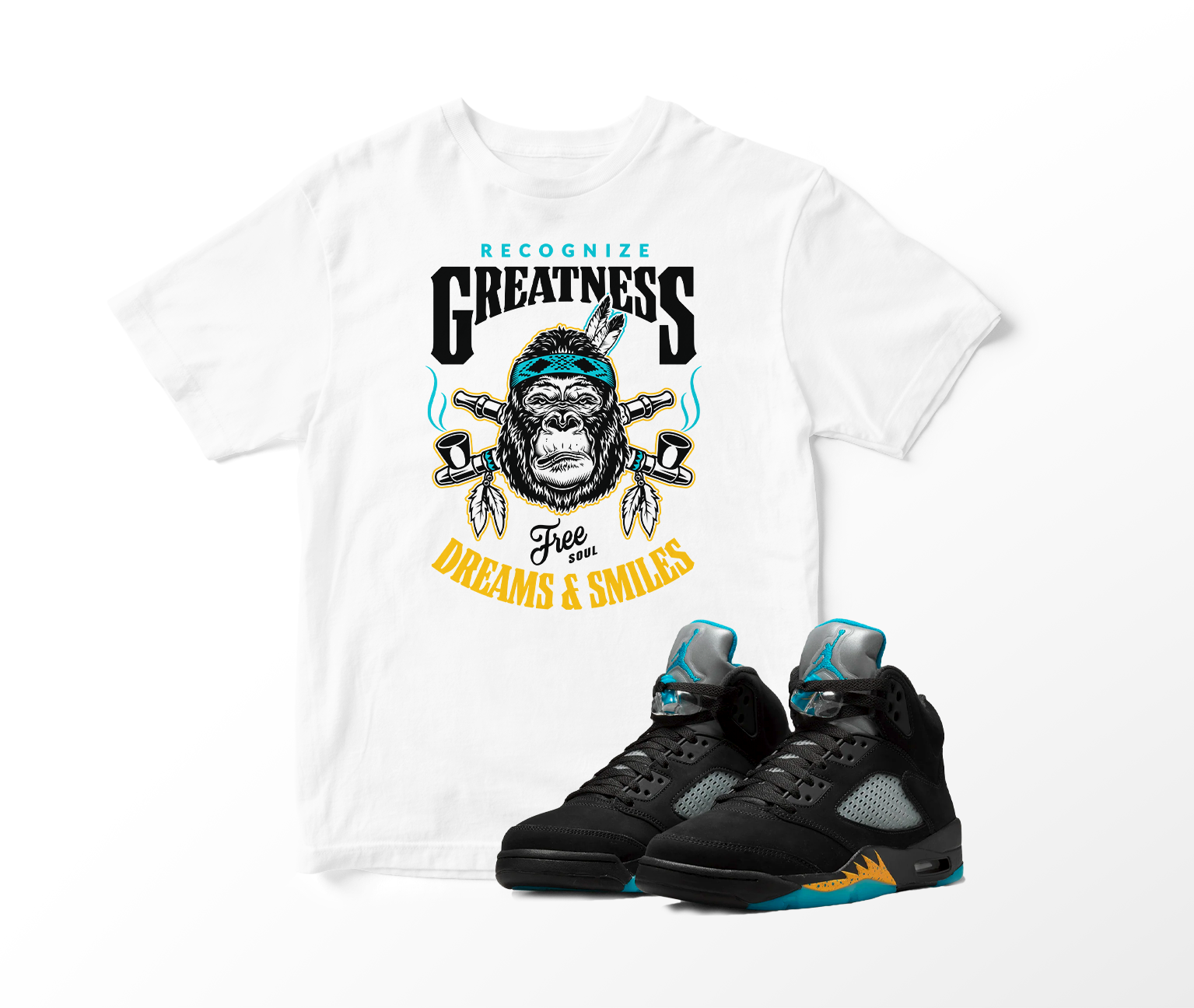 'Recognize Greatness' Custom Graphic Short Sleeve T-Shirt To Match Air Jordan 5 Aqua