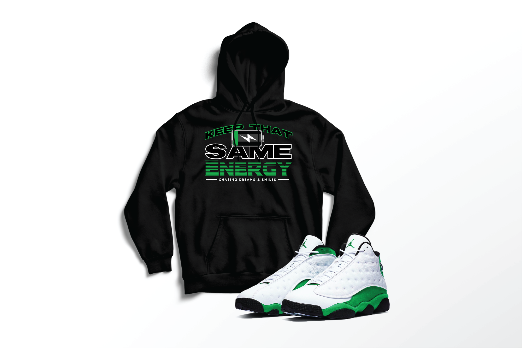 'Same Energy' Custom Graphic Hoodie To Match Air Jordan 13 Lucky Green