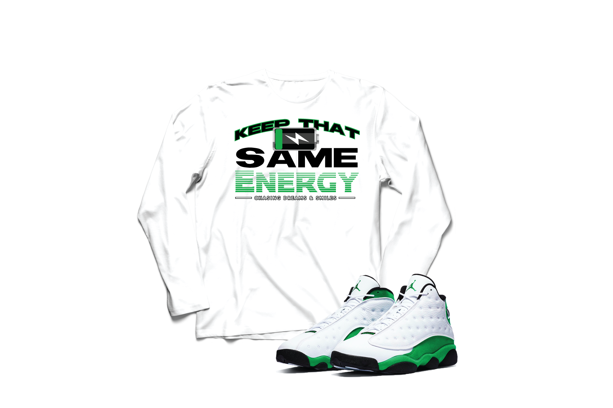 'Same Energy' Custom Graphic Long Sleeve Tee To Match  Air Jordan 13 Lucky Green