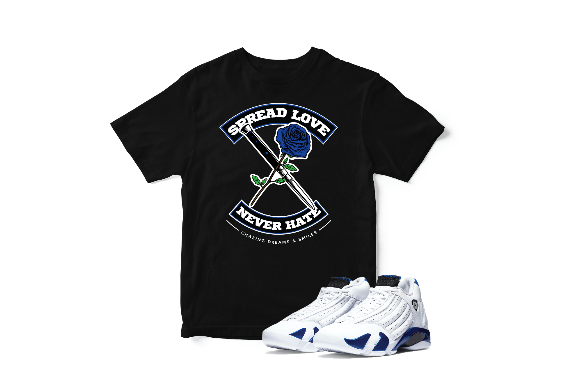 'Spread Love' Custom Graphic Short Sleeve T-Shirt To Match Air Jordan 14 Hyper Royal