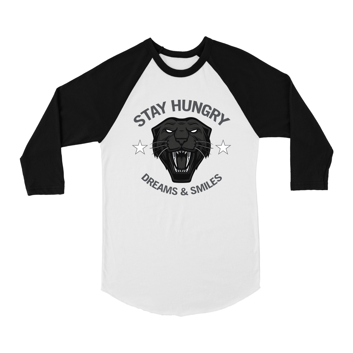 'Stay Hungry' in Black Cat CW Comfort Baseball Tee
