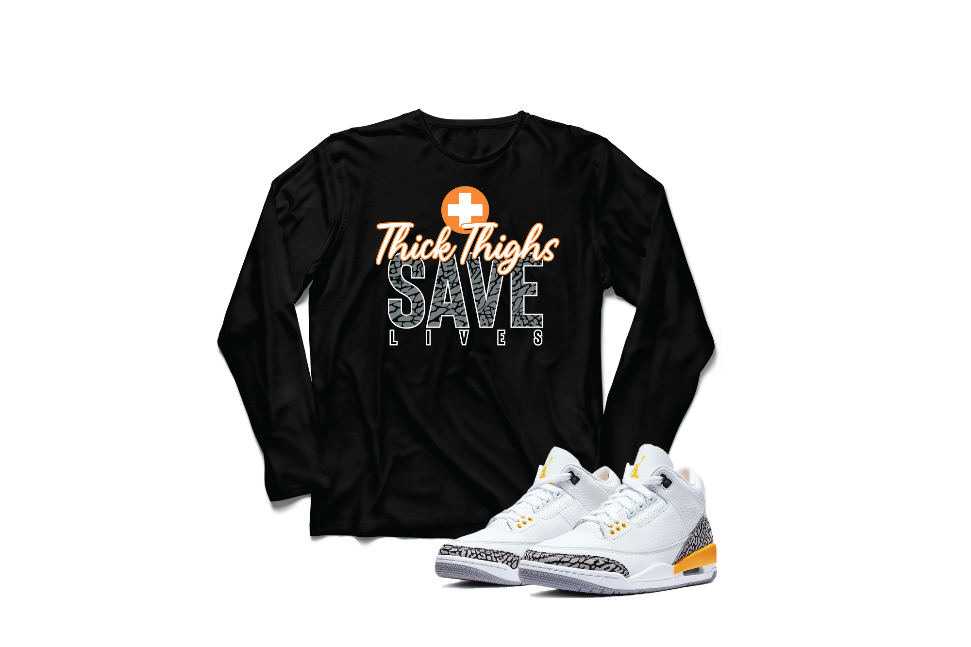 'Thick Thighs Save Lives' in Laser Orange CW Comfort Long Sleeve