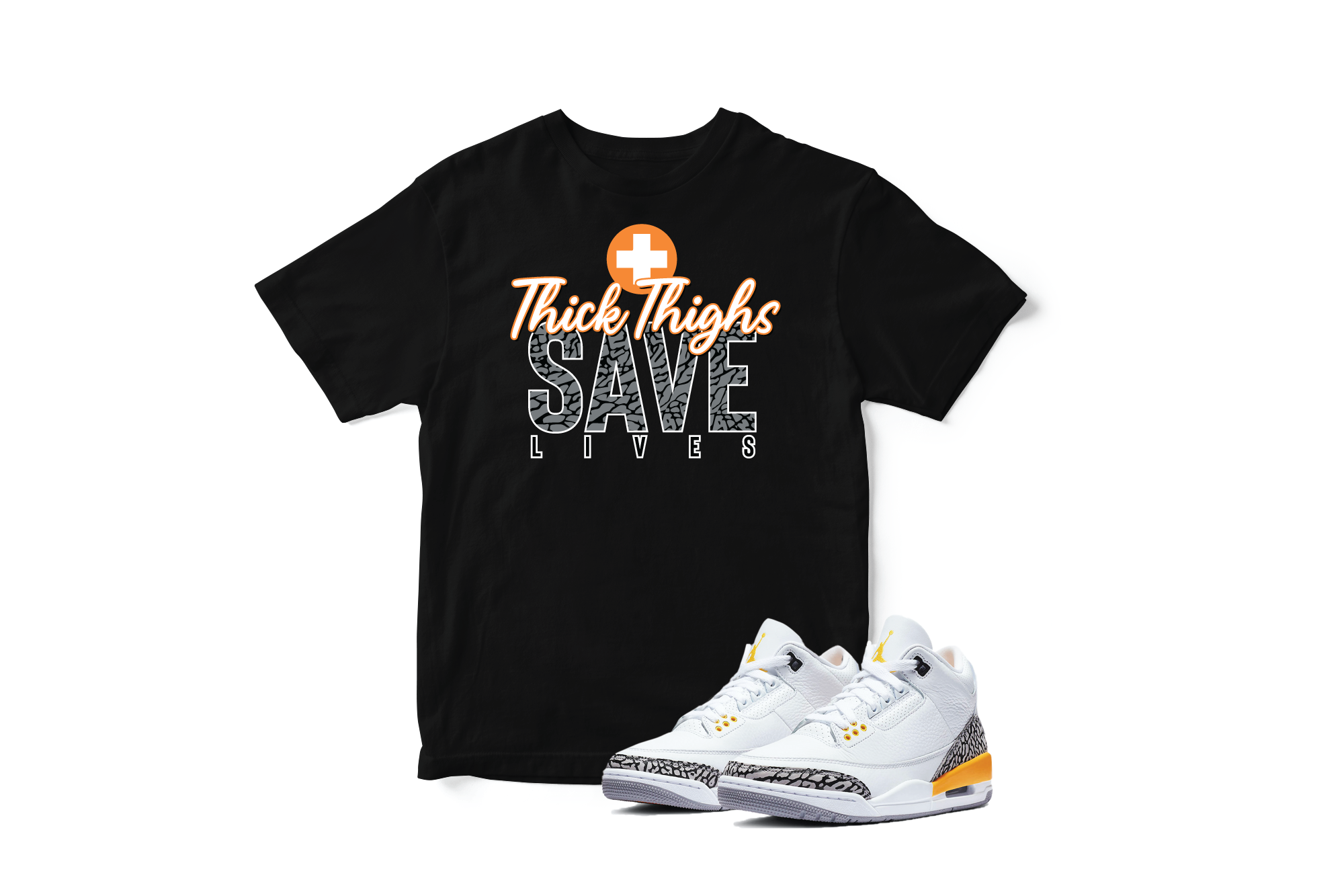 'Thick Thighs Save Lives' in Laser Orange CW Short Sleeve Tee