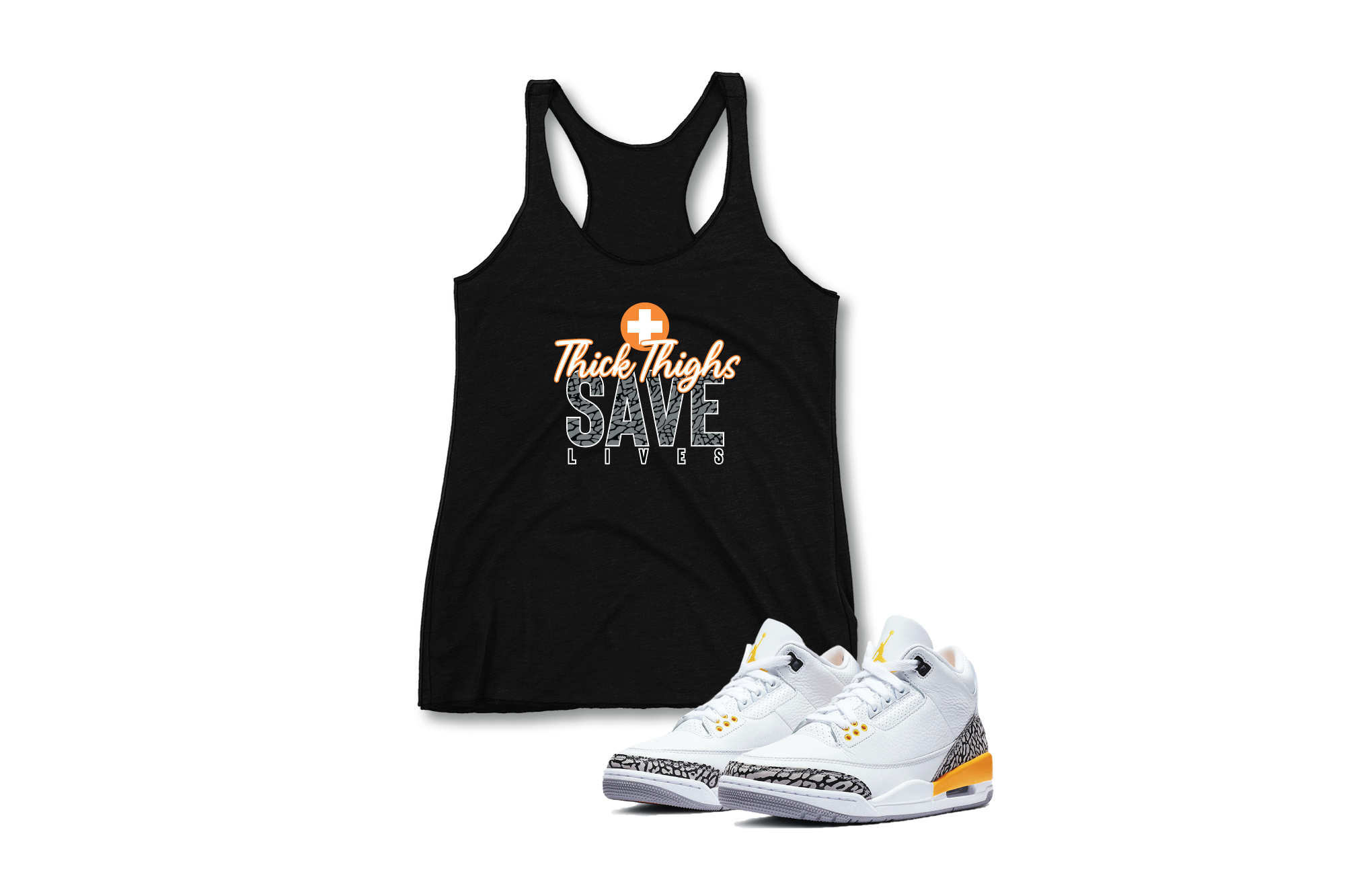 'Thick Thighs Save Lives' in Laser Orange CW Women's Racerback Tank