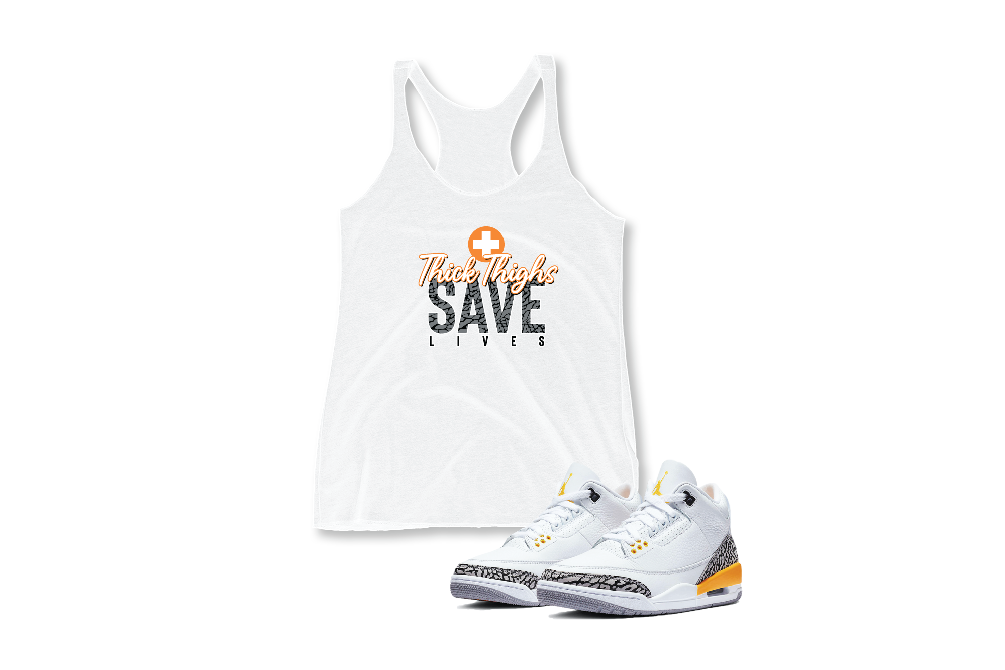 'Thick Thighs Save Lives' in Laser Orange CW Women's Racerback Tank