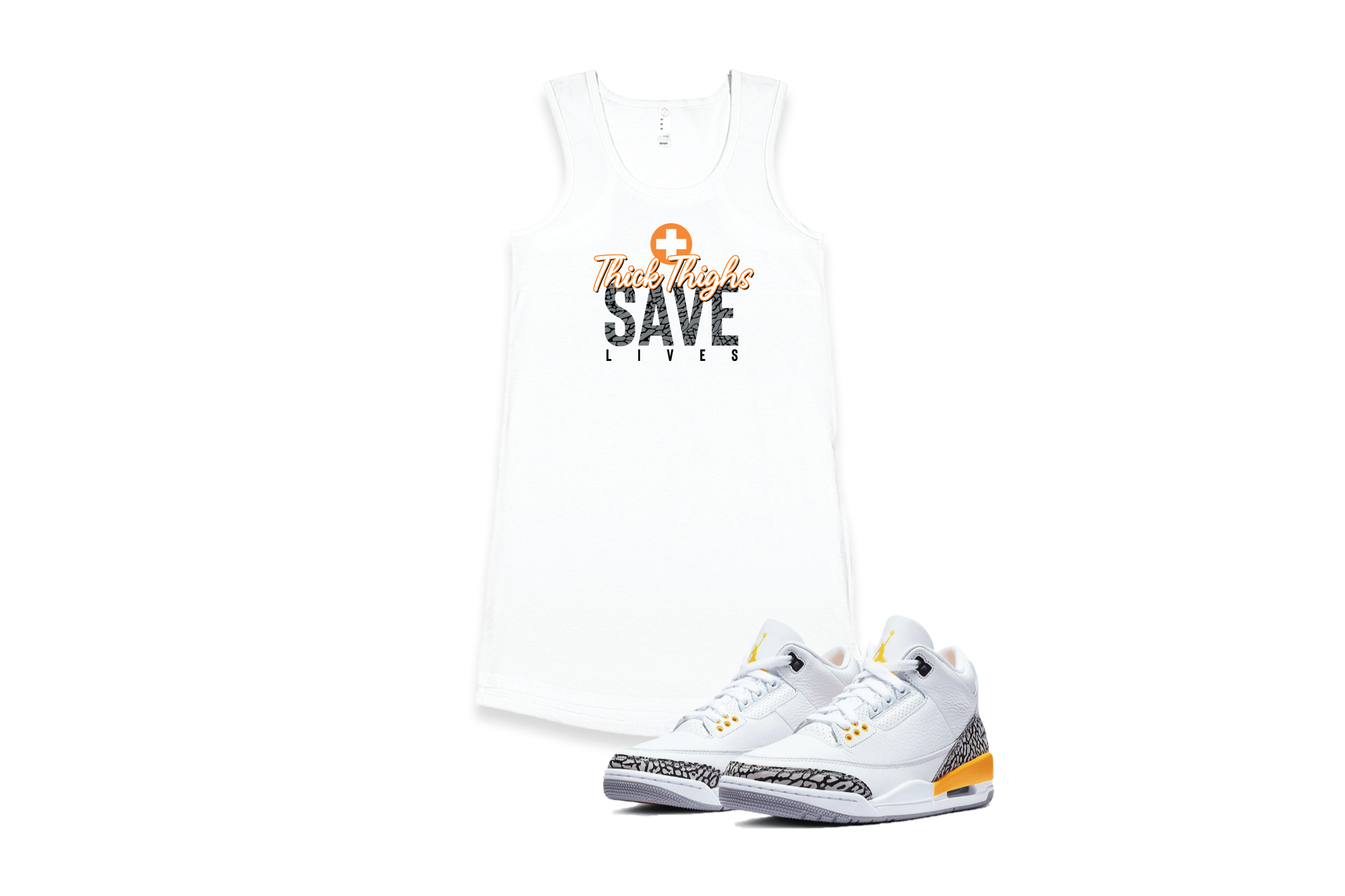 'Thick Thighs Save Lives' in Laser Orange CW Women's Tank Dress
