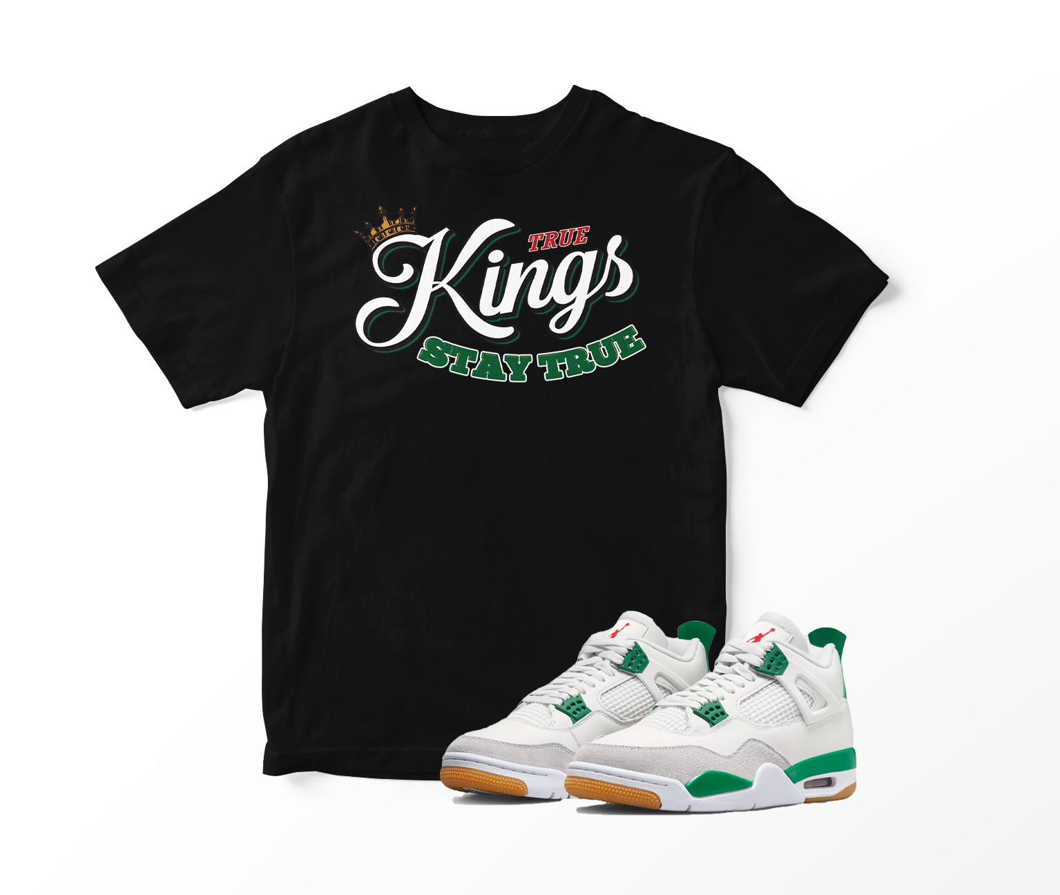'True Kings' Custom Graphic Short Sleeve T-Shirt To Match Air Jordan 4 Pine Green