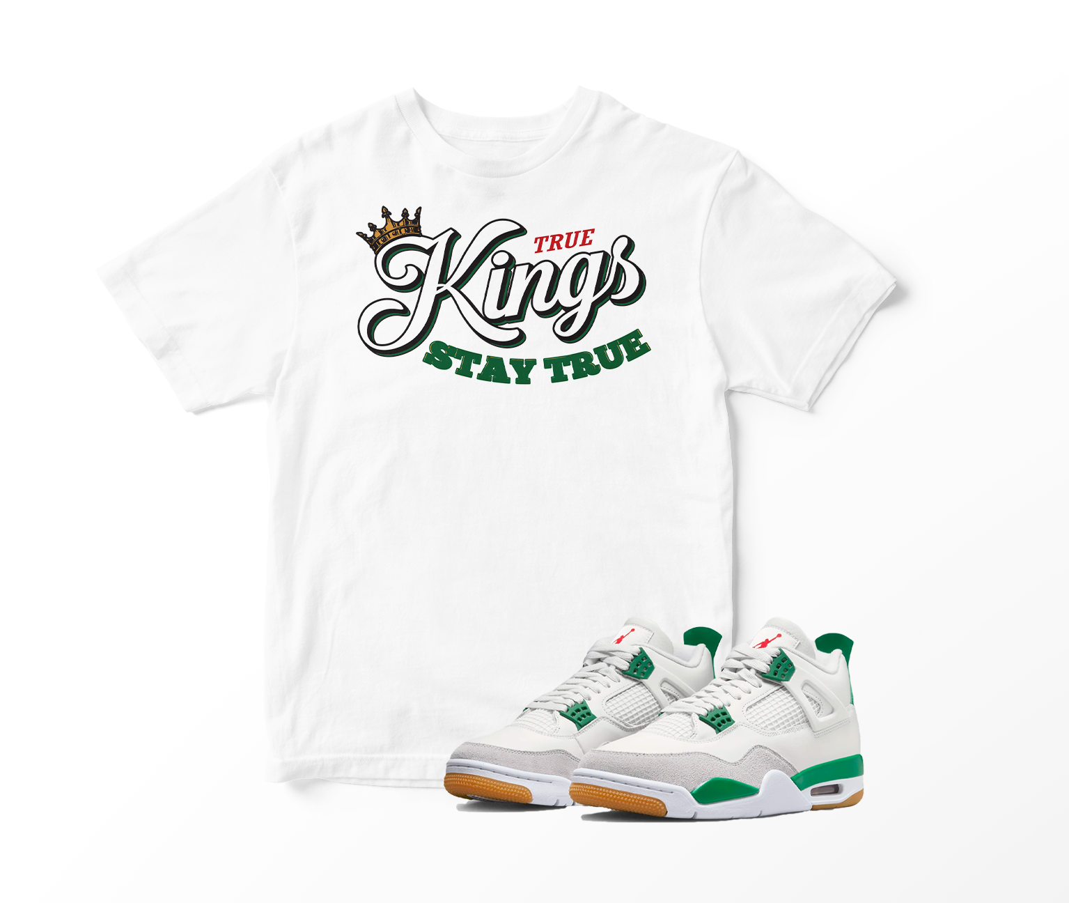 'True Kings' Custom Graphic Short Sleeve T-Shirt To Match Air Jordan 4 Pine Green