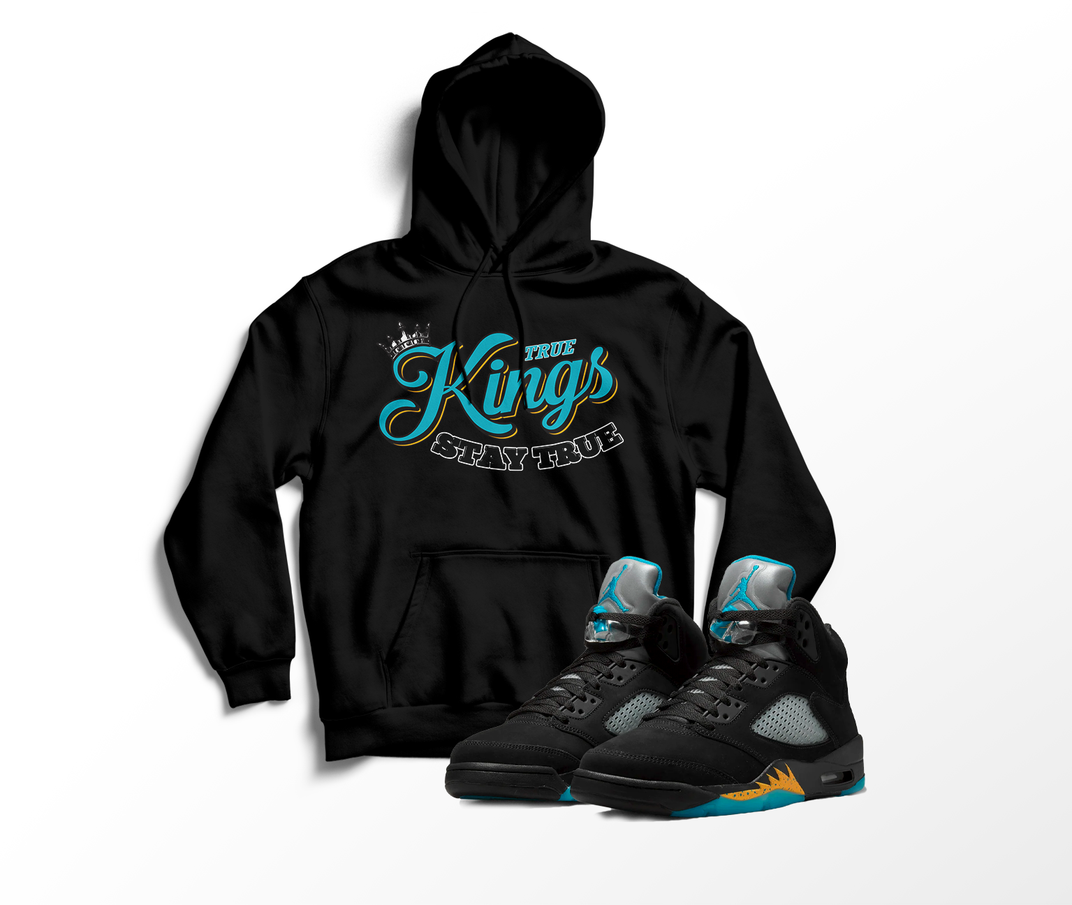 'True Kings' Custom Graphic Hoodie To Match Air Jordan 5 Aqua