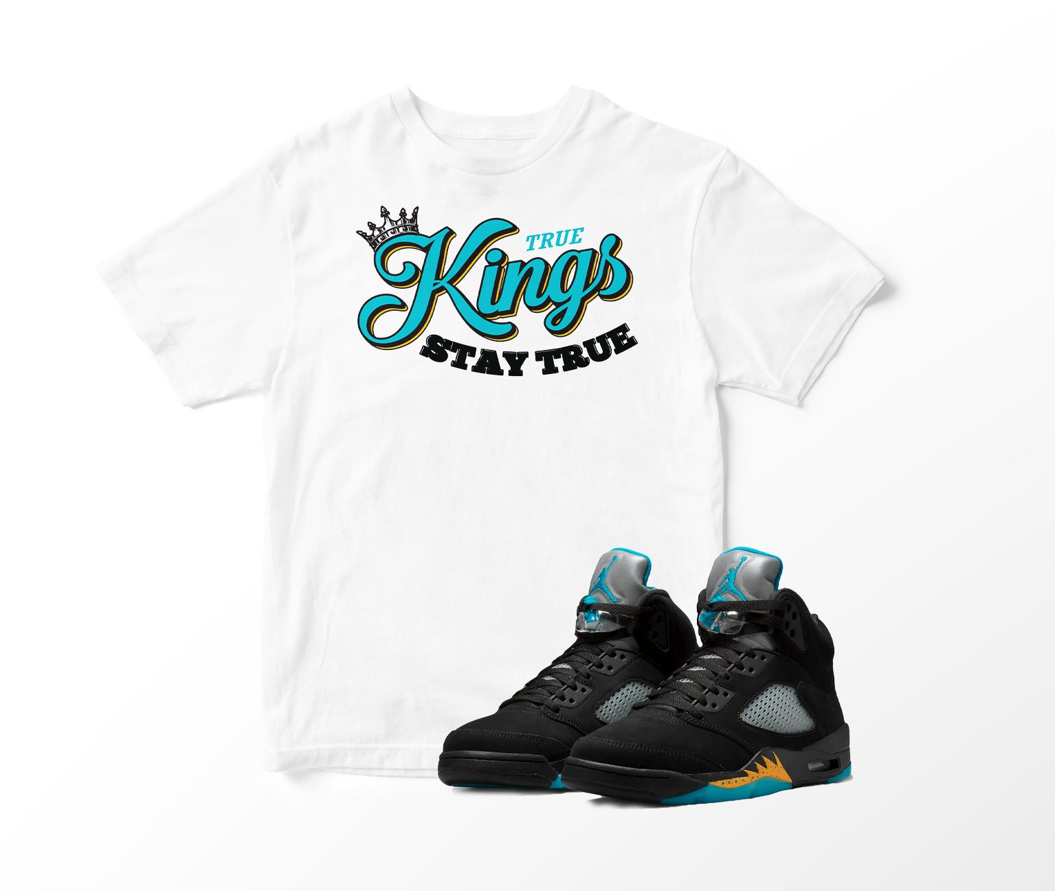 'True Kings' Custom Graphic Short Sleeve T-Shirt To Match Air Jordan 5 Aqua