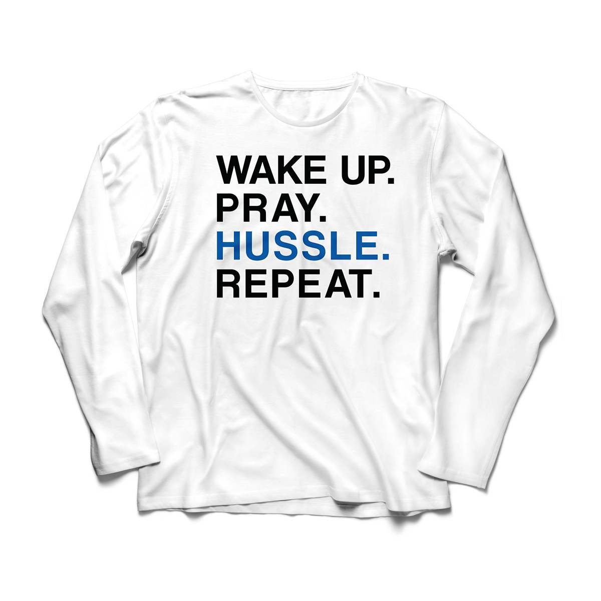 'Wake, Pray, Hussle' in Game Royal CW Men's Comfort Long Sleeve